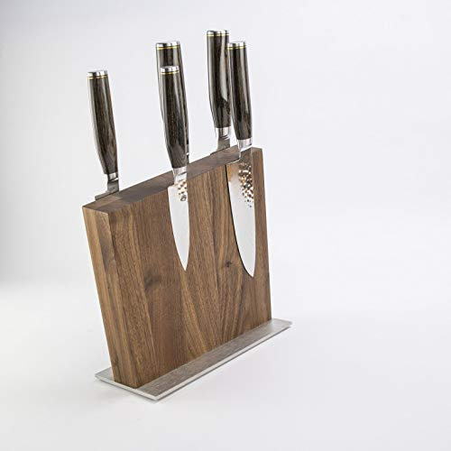 Palatina Werkstatt Exklusives Messerblockset, ultrascharfe Kai Shun Tim Mälzer Damastmesser + hochwertiger Magnet-Messerblock aus Walnuss (5 Messer + Messerblock)