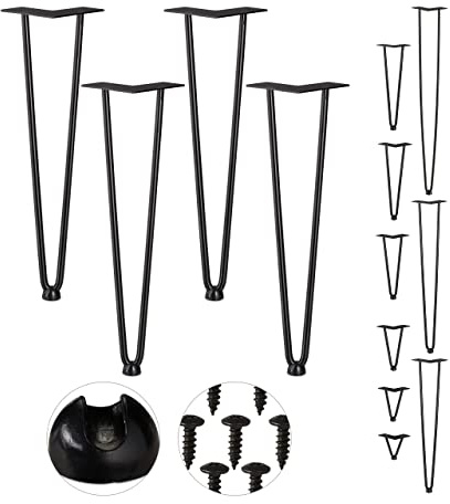 Relaxdays Hairpin Legs, 4er Set, 2 Streben, Metall, Haarnadel Tischbein für Hocker, Tisch & Schrank, 10-86 cm, schwarz | Haarnadel Tischbein für Hocker, Tisch & Schrank, 45 cm hoch