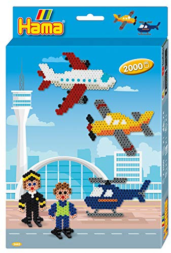 Hama – 3445H – Loisirs créatifs – thème Aviation – 2000 perles à repasser multicolores Midi – 1 Grande Plaque hexagonale – 4 modèles à reproduire – dès 5 ans