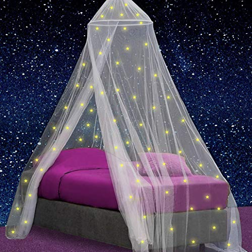 UB-STORE Dosel para Cama con Estrellas Luminosas prepegadas, mosquitero de Princesas para decoración de habitación de niñas, Cortinas para Cama con Dosel para niños y Camas de bebé