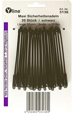 Yline 20 Stück Sicherheitsnadeln Maxi/groß, schwarz (lackiert) 85 mm, Sicherheits- Nadel Nadeln Schmucknadeln, 3136
