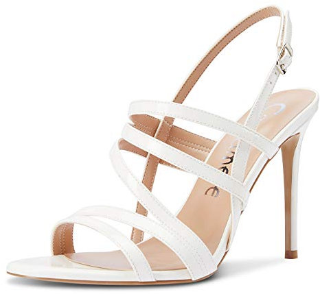 Castamere Escarpins Femme Sandales Romaines Bride Cheville Aiguille Talon 10CM Heels Blanc Vernis Chaussures EU 37