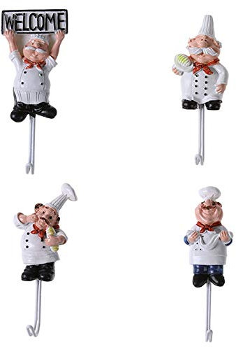 FCS Bathroom Handtuchhaken Handtuchhalter Wandhaken Klebehaken Selbstklebend aus Harz, Ohne Bohren, Rostfrei, Ideal für Bad Toilette Küche Büro (Color : Chef 4pcs)