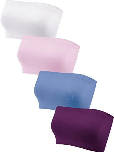 Geyoga 4 delar strapless bandeau-bh, sömlösa bralettes, stretchig utan vaddering bandeau tube-top bh för kvinnor., L
