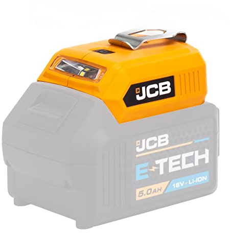 JCB,Adaptador de corriente USB inalámbrico,Compatible con todas las baterías JCB de 18 V para herramientas eléctricas,2 salidas USB para cargar móviles y tabletas con 3 años de garantía