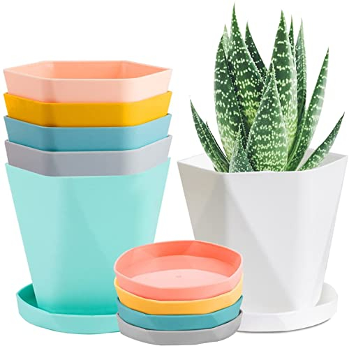 LATERN 6 Pezzi Vasi Per Piante Fiori in Plastica, 13CM, Colorato, Fioriera per Piantine di Controllo delle Radici Vasi da Giardino in Stile Nordico con Piattino per Fiori Erbe Succulente Cactus
