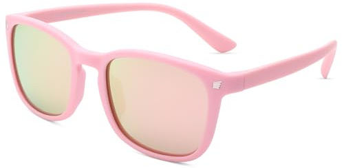COASION Polarized Kids Sunglasses UV 400 Protection for Girls Boys Classic Retro Style Toddler Shades Age 3-12 (Matte Pink/Pink Mirrored Lens)