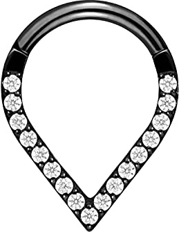 PIERCINGLINE Titan Clicker SPITZ + EINGEFASSTE KRISTALLE Ring Nase Septum Ohr Helix Farbauswahl