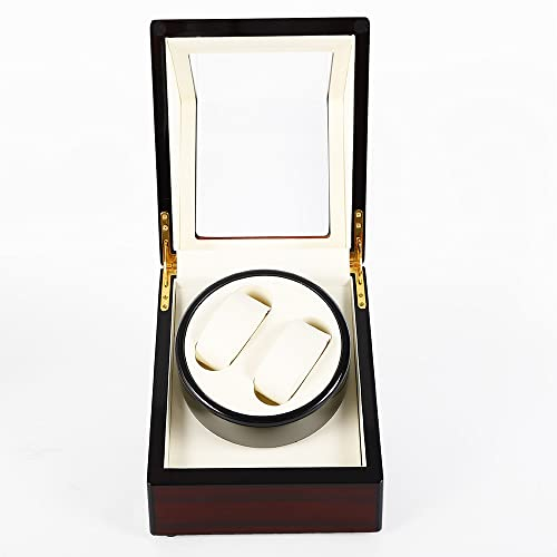 LENJKYYO Caja giratoria automática para relojes 2+0, caja para 2 relojes, caja de madera de lujo, funciona con pilas o fuente de alimentación