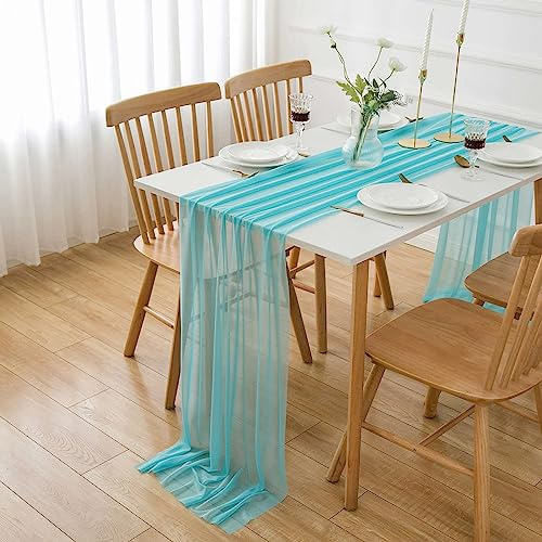 AOKSUNOVA Tischläufer Chiffon Türkis Organza Tüll 3m x 70cm