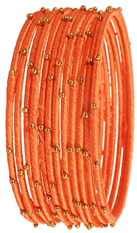 Touchstone Neue Seidenfaden-Armreif-Kollektion, indisches Bollywood, handgefertigt, Kunstseide, exotischer Look mit goldenen Perlen, Designer-Armreif, Armbänder, 12 Stück für Frauen.