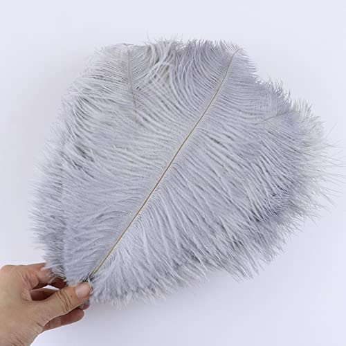 10 Stück natürliche schwarze Straußenfedern zum Basteln, Hochzeit, Heimdekoration, 15–20 cm/25–30 cm/30–35 cm, Party-Straußenfedern, Herzstück, hellgrau, 45–50 cm