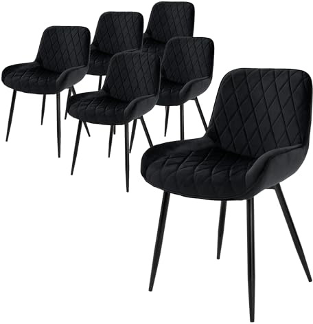 ML-Design Uppsättning med 6 matsalsstolar Matsalsstol med ryggstöd och armstöd, svart, sammetssits, metallben, köksstolar Vardagsrumsstolar Klädda stolar Pallar