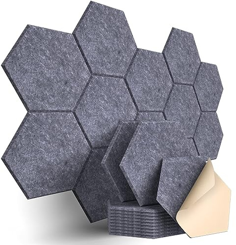 Hexagon Akustikpaneele, 30 x 26 x 1 cm Selbstklebend Akkustikwandpanel, Hohe Dichte Schallabsorber Schallschutzplatten, Akustikplatten für Gaming Room/Büro/Tonstudio (Grau)
