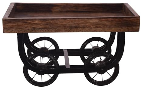 Divit Shilp Plateau en Bois Naturel, Bol de Service pour la Salade, Les légumes et Les Fruits, Grand Plateau Profond pour la Famille et la fête.… (Tray with Wheels)