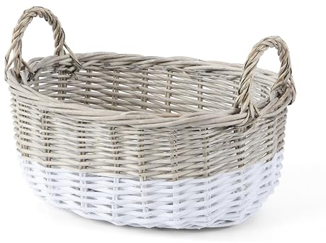 Wickerfield Wicker Rattan Storage Basket with Handle, Gift Hamper Baskets Empty, Dog Toy Storage Basket, Wicker Hamper Baskets for Gifts Empty (Oval)