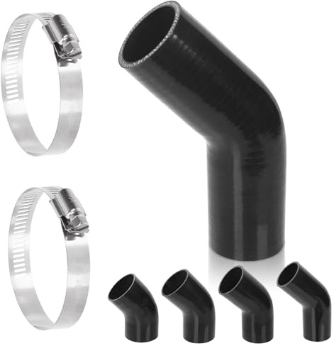 Swpeet 3 pezzi 2 pollici - 51 mm 45 gradi gomito, tubo in silicone rinforzato a 4 strati con 46-70 mm, acciaio inossidabile 304, bulloni a T, kit di fascette, tubo in silicone puro per auto