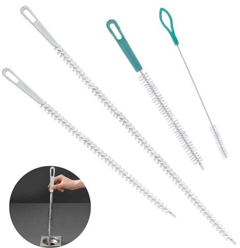 RAFIYU 4 Pièces Brosse de Nettoyage de Drain D'égout, Brosse de Débouchage de Canalisation, Goupillon de Nettoyage, Vidange Drague Outil pour Salle de Bain Cuisine (20, 21, 45, 70cm, 4 Longueurs)