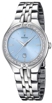 Festina Damenuhr Analog aus Edelstahl 316l Silberfarben | Quarzwerk, Widerstandsfähiges Mineralglas, Wasserdicht 5 ATM, Kalender F16867/4, Mademoiselle