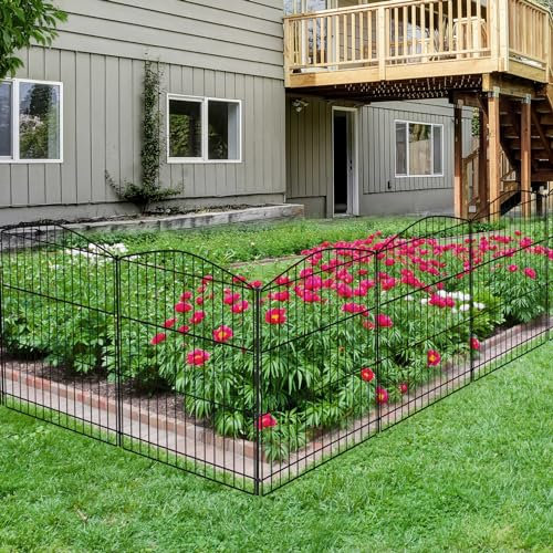 INJOPEXI Valla de jardín de 24 pies de largo x 24 pulgadas de alto, 12 paneles decorativos de alambre inoxidable sin excavación, barrera de animales para patio al aire libre, sin puerta