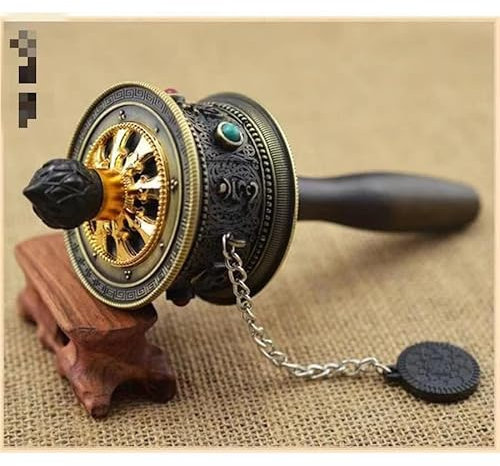 mit buddhistischer Übertragung, Exquisite Gebetsmühle, handgekurbelte Gebetsmühle, tibetische Gebetsmühle, kleine Fotostütze mit sechs Zeichen, tibetische handgekurbelte Gebetsmühle (Farbe: Bronze)