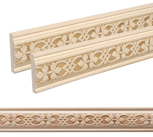 ben+camilla.com Ornament Leiste Holz für Möbel in 30 x 7 x 1000 mm | 2-er Set = 2 Meter | PK-503 mit 3D Blatt Kiefer | Zierprofile Friesenleiste Wandleiste Profilleiste