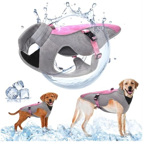 Verbesserte Hundekühlweste mit Sonnenschutz und reflektierenden Streifen, verstellbare Gurte für Laufen, Sport und Reisen, atmungsaktives Mesh-Hundegeschirr für kleine, mittlere und große Hunde, Rosa