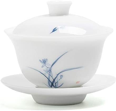 Taza de té retro de sopera, tazón cubierto de porcelana blanca pintada a mano, juego de tazas de té, tazón de té for el hogar, tazón de cerámica individual de tres talentos, juego de té de kung fu, ta
