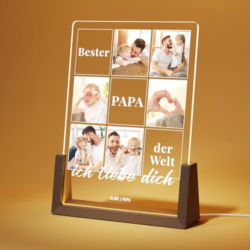 Giftove Personalisierte Bilderrahmen - Geschenke für Papa mit Foto & Texte | Weihnachtsgeschenke für Papa von Tochter & Sohn - Vatertagsgeschenke - Geschenk Papa Geburtstag - Fotolampe - LED Bild