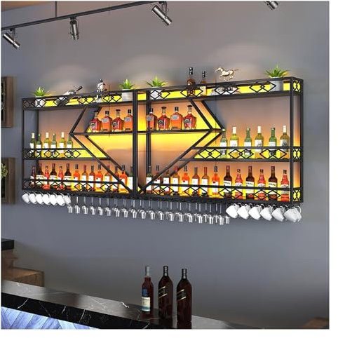 Etagère À Bouteille Mural,Métal Range Bouteille Vin En 3 Etages,Casier À Vin Avec Lumière LED,Casier À Bouteilles,Bouteilles Vin Rangement Porte-bouteille De Vin Convient Pour Cuisine,Cave À Vin,Bar (