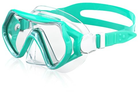 Powmag Taucherbrille Kinder,Schwimmbrille Kinder Schnorchelmaske für Jungen Mädchen Jugendliche, Tauchmaske Schnorchelmaske Nasenabdeckung 180°Panorama HD Anti Nebel Anti-Leck(Minzgrün)
