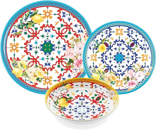 Guzzini Servizio piatti giornaliero 18 pezzi, per 6 persone in melamina (FLOWER & LEMON)