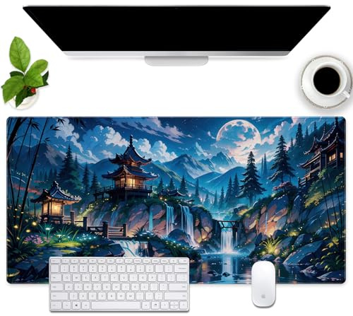 WUNPVTY Full Moon Desk Mat Forest Mouse Pad Large Gaming Mouse Pad XL Full Desk Mousepad Extended Keyboard Mat Big Long Mouse Mat Computer Laptop Desktop Mat Pad Desk Decor 31.5''X15.7''