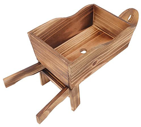 Qcwwy Wooden Wagon Planter Raised Bed on Wheels, Garden Wagon Decor with Wheels Rustic Flower Pot Decorative Wagon Cart with Wheels Innovative Succulent Wheelbarrow Flower Pot for