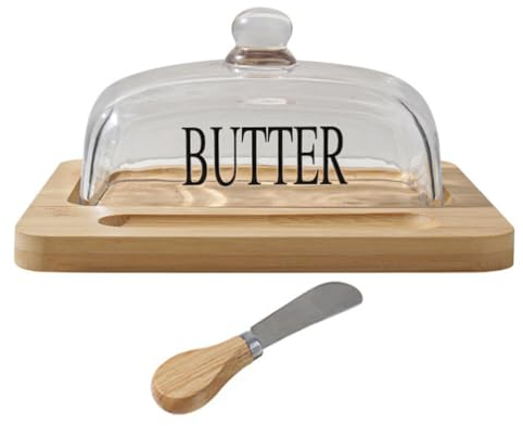 Cabilock Butter Glocken Butterdose Mit Deckel Und Für Auf Der Arbeitsplatte Butterhalter Aus Holz Mit Glasdeckel Und Griff Für Ostküsten-butterstangen-käse-obstkuchen Porzellan Mit Deckel