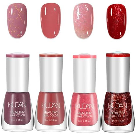 4PCS Nagellack Set - Schnell trocknende & lang anhaltende Nagellack auf Wasserbasis - Nail Polish für DIY Nageldesign (4PCS A Set Red Style, Normal)