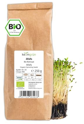 Keimgrün Bio Alfalfasamen - Sprossen Samen für Sprossenglas oder Microgreens, Plastikfreie Verpackung, Regional Abgefüllt in Deutschland, Wähle zwischen 250g 500g und 750g
