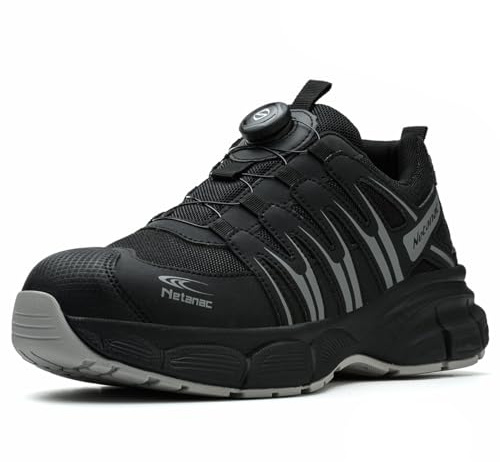 Netanac Arbeitsschuhe Herren Leicht Sicherheitsschuhe, Stahlkappenschuhe Damen, Atmungsaktive Bequeme &Breite Passform, Gummisohle,Grau,EU42