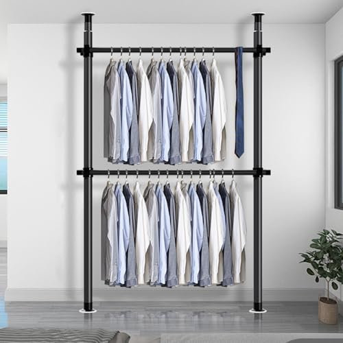 QHFTREX Robuster, Verstellbarer Teleskop-Kleiderständer mit Edelstahlstangen und 60 kg Tragkraft, frei gestaltbare Kleiderschrankorganisation (A) powerfully