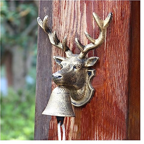 OLSKFUH Robuste Glocke aus Gusseisen zum Aufhängen an die Wand, Abendessensglocke – Hirschkopf, dekorative Türklingel im Retro-Stil, manuell schüttelnd, Wandkunst-Dekoration für den Garten zu Hause