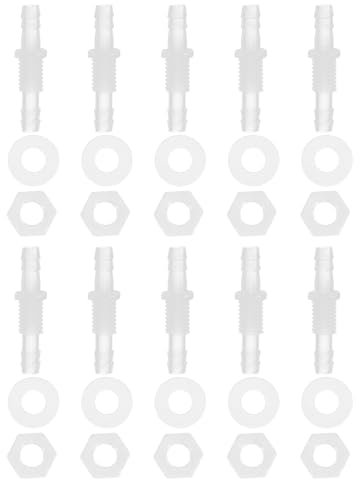 PATIKIL 1/4 Hose ID Barb Thru-Bulk Bulkhead Fittings, 6 Pack Union Plastic Adapter Fittings with M10 Nuts Silicone Washers for Aquarium Water Fuel Air