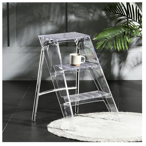 Acrylic Folding Step Stool for Adults,Portable 3 Step Ladder with Anti-Slip Steps, No Assembly 350lbs Capacity Foot Stool, Modern Decorative Display Rack, Plant Stand, Photography Props