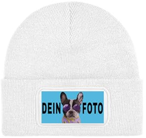 NIMAMA Personalisierte Mütze Beanie mit Foto Bedrucken Lassen - Wintermütze Strickmütze als Geschenk für Herren & Damen selbst gestalten - Werbeartikel mit eigenem Logo für Firmen & Vereine