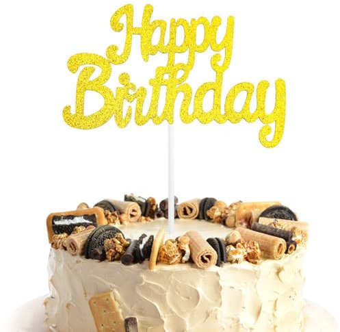 AIVEKE Happy Birthday Cake Toppers Gold - Birthday Cake Decorations Happy Birthday Cake Cupcake Topper for Men Women Birthday Cake Party Decorations