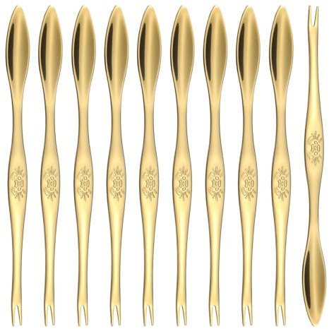 uxcell 10 Pcs Stainless Steel Crab Forks 6.5 Inch Seafood Forks Crab Legs Cracker Utensils Seafood Picks Tools for Lobster, Crab, Crawfish, Prawns and Shrimp Seafood (Gold)