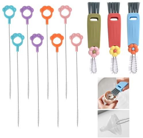 3Pcs 3 in 1 Cup Lid Gap Cleaning Brush Set, with 8 Spoon Straws Cleaning Tools, Tiny Bottle Cup Lid Detail Brush, Cup Crevice Cleaning Tools,Multifunctional Crevice Cleaning Brush