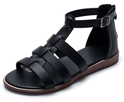 Ophestin Sandali estivi da donna, stile gladiatore, con cinturino alla caviglia, Nero , 39.5 EU