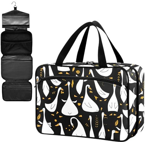 Fustylead Lustige, süße weiße Gans-Familie, große medizinische Versorgungstasche mit Reißverschluss, leere Erste-Hilfe-Tasche, Trauma-Set für Reisen, Wandern, Camping, Schwarz , M