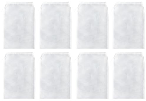 NHQZ 8 piezas de tela filtrante de nailon reutilizable con cordón para queso, frutas, frutos secos, café, leche de soja y zumos de verduras.