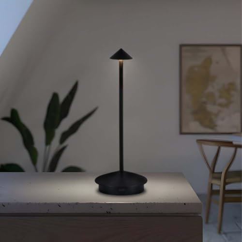EOEO Lampada da Tavolo Dimmerabile con Interruttore A Sfioramento Batteria Ricaricabile 3 Temperature di Colore Luce da Tavolo Lampada da Scrivania in Alluminio Illuminazione Moderna USB,Nero